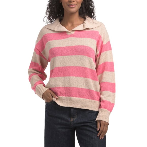 WISHLIST Taupe Collared Striped Sweater - Picture 1 of 2